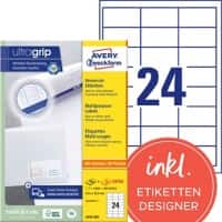 AVERY Zweckform Ultragrip Etiketten 3658-200 Klevend A4 Wit 64,6 x 33,8 mm  220 Vellen à 24 Etiketten