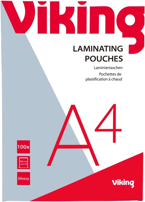 Viking Lamineerhoes A4 Glanzend 175 micron (2 x 175) Transparant 100 Stuks