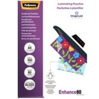 Pochette de plastification ImageLast Enhance Fellowes A4 Brillant 80 microns (2 x 80) Transparent 100 Unités