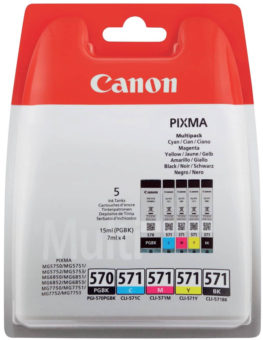 Cartouche jet d'encre Canon D'origine PGI-570/CLI-571 Noir, cyan, magenta, jaune 5 Unités