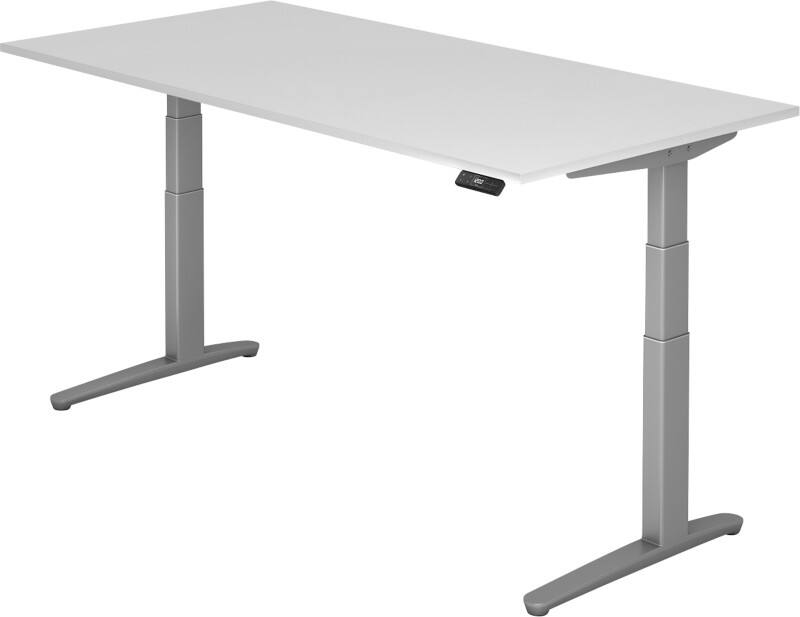Bureau assis-debout Hammerbacher XBHM VXBHM Hauteur ajustable électriquement Rectangulaire Blanc C-Pied 2000 (L) x 1000 (P) x 1290 (H) mm Acier, Aggloméré, Aluminium