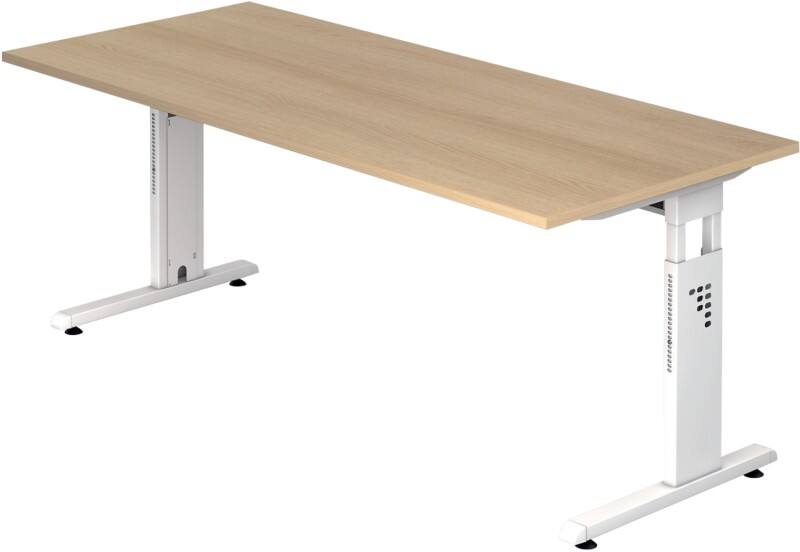 Bureau Hammerbacher O-Serie VOS Hauteur ajustable Rectangulaire Chêne C-Pied 1800 (L) x 800 (P) x 850 (H) mm Acier, Aggloméré