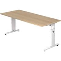 Hammerbacher Hoogteverstelbaar Bureau Rechthoekig Eiken Gemelamineerde spaanplaat Wit T-Voet 1.800 x 800 x 650 mm