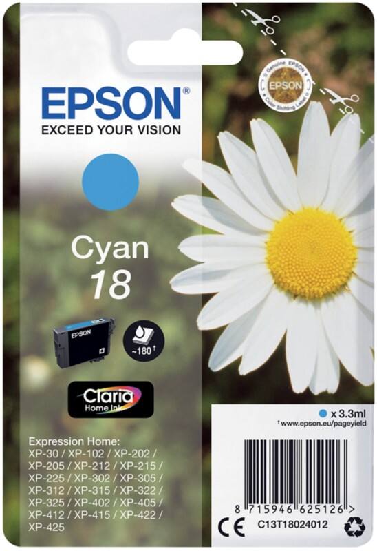 Epson 18 Origineel Inktcartridge C13T18024012 Cyaan