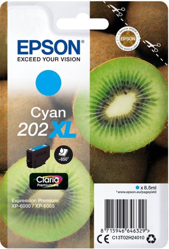 Cartouche jet d'encre Epson 202XL D'origine C13T02H24010 Cyan