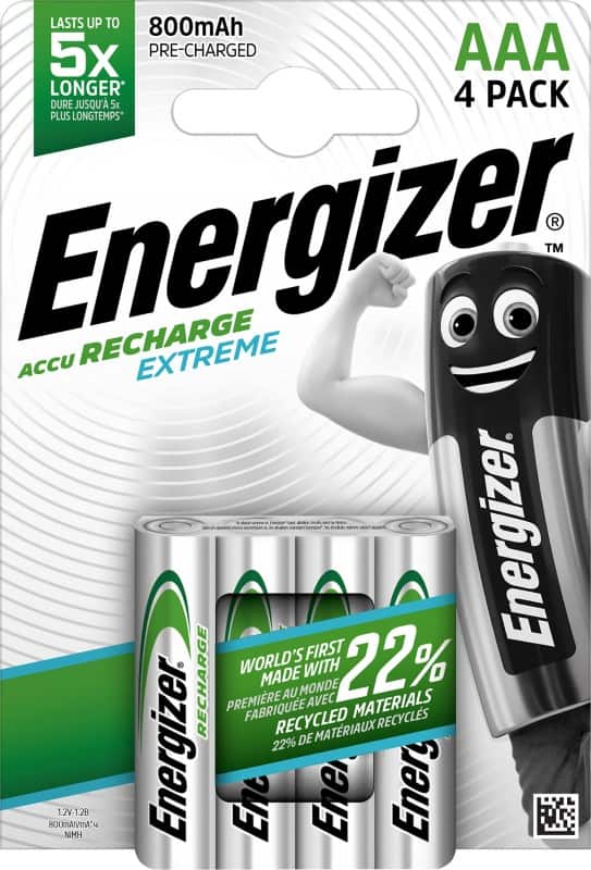 Piles rechargeables Energizer Extreme AAA HR03 800mAh NiMH 1,2V 4 Unités