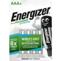 Energizer Batterij Rechargeable Extreme AAA 800 mAh Nikkel-metaalhydride (NiMH) 1.2 V 4 Stuks