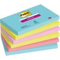 Post-it Miami Super Sticky Notes 127 x 76 mm Kleurenassortiment Rechthoekig Blanco 6 blokken à 90 Vellen