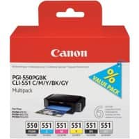 Canon PGI-550/CLI-551 Origineel Inktcartridge Zwart, grijs, cyaan, magenta, geel Multipack 6 Stuks