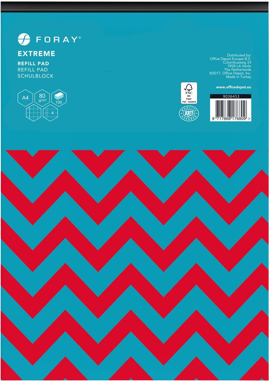 Foray Extreme A4 Schrijfblok Rood, turkoois Kartonnen kaft Geruit 5 stuks à 100 vellen