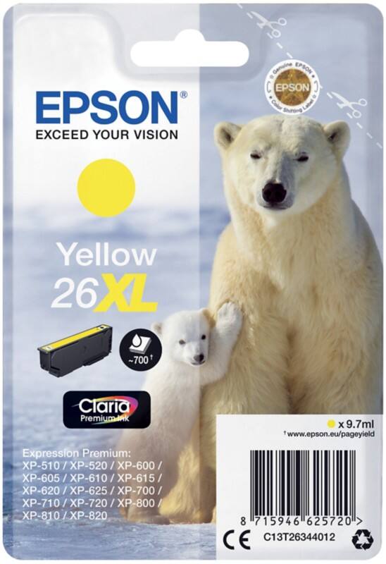 Cartouche jet d'encre Epson 26XL D'origine C13T26344012 Jaune