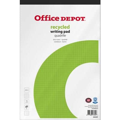 Bloc-notes Office Depot Blanc A4+ Reliure supérieure Couverture en papier Quadrillé Collé Recyclé micro perforé 50 feuilles